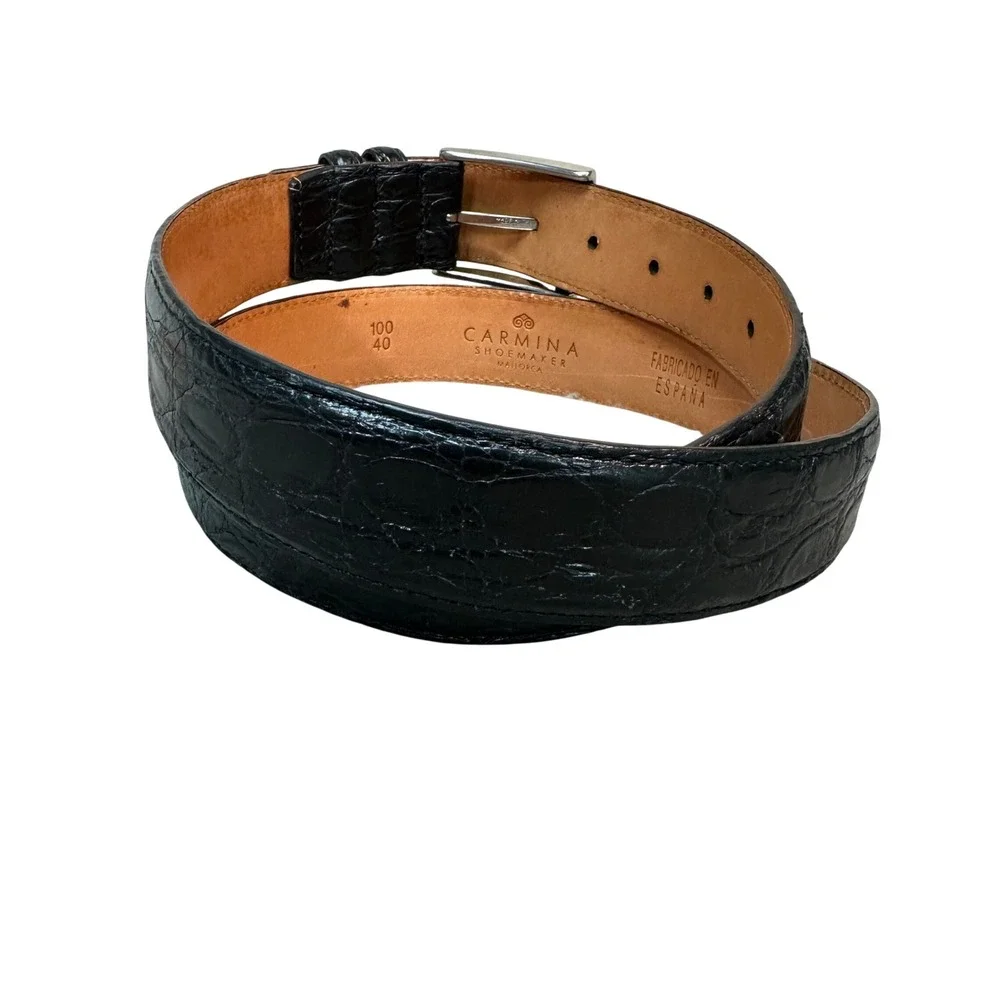 Carmina Shoemaker Black Crocodile Embossed Leather Belt Sz 40 100 Made in Spain